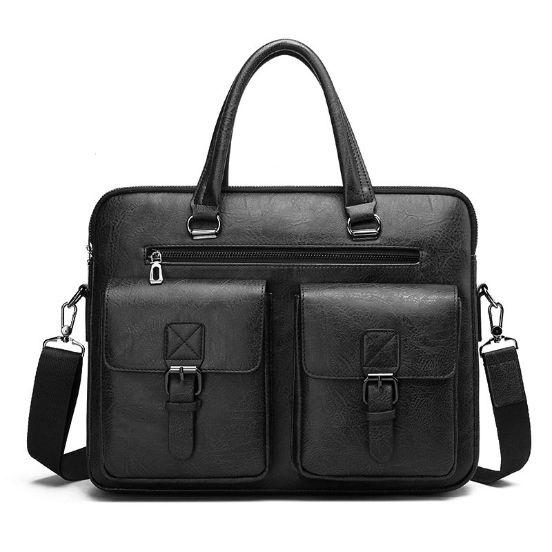 Hand Patina Vintage Briefcase Genuine Cow Leather Shoulder Bag Double Zipper Laptop Bags Business Case Travel For Men