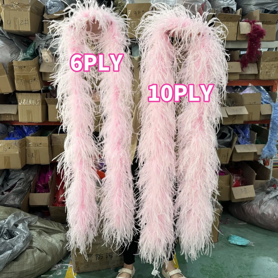 2-meter light pink natural ostrich feather Boa Plumas decorative shawl used for role-playing clothing sewing DIY accessories 6PLY 10PLY 241206