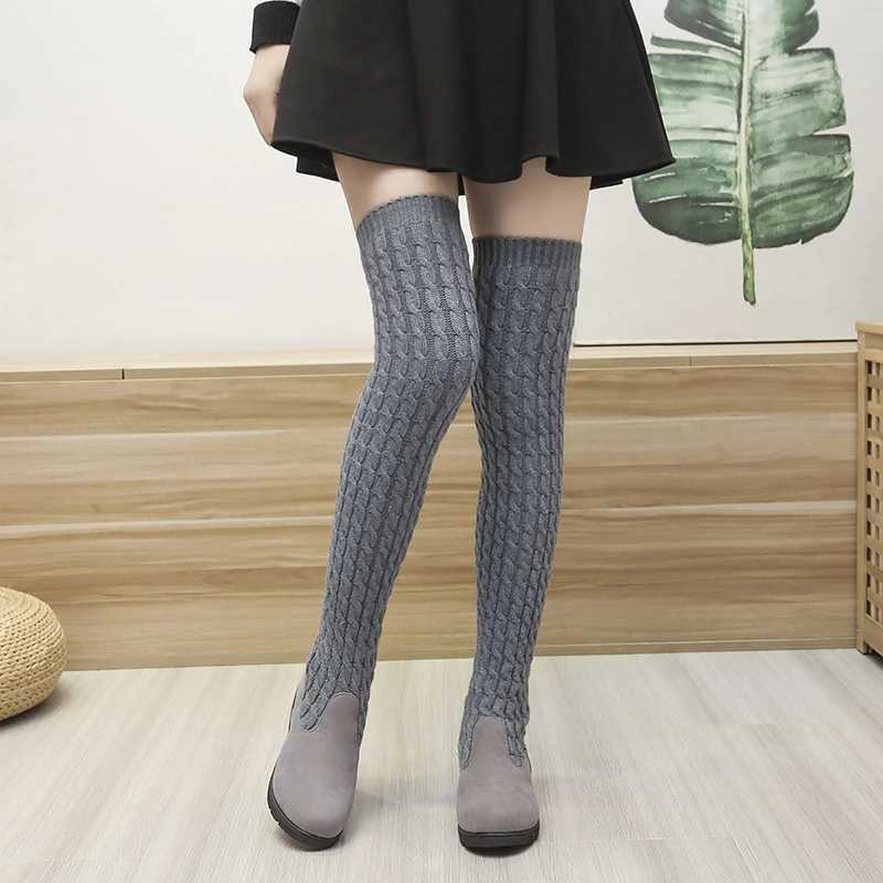High Quality autumn and winter warm elastic socks boots knee knitted high boots casual black girls Kaii Lg boots T241206