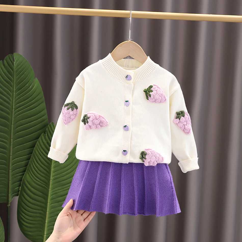 Cute and Trendy Girls Knitted Two-Piece Set Cardigan Sweater Autumn and Winter Fashion Children Sets Casual Children ClothingXJ241206