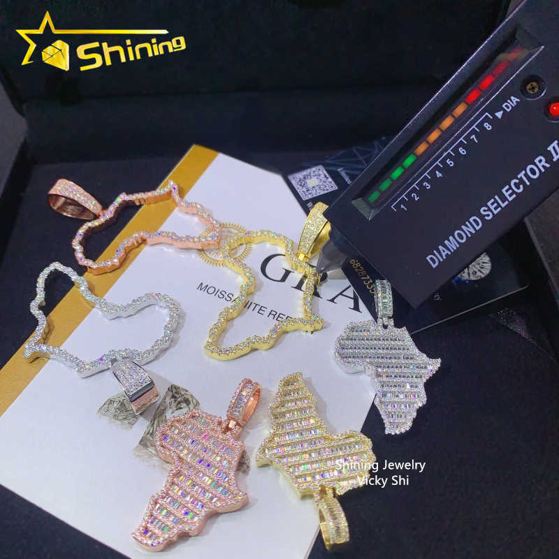 Pass Diamond Tester Iced Out 925 Sterling Silver VVS Moissanite Diamond Map Pendant Custom Moissaite Pendant Hiphop Jewelry