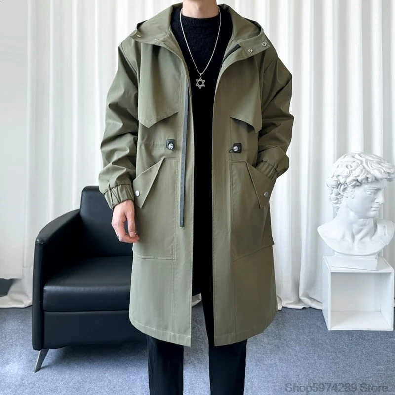 Trench coats men hooded 2024 Autumn Classic Fashion Trendy Long Coat Men Casual Loose Comfortable High Quality 241202