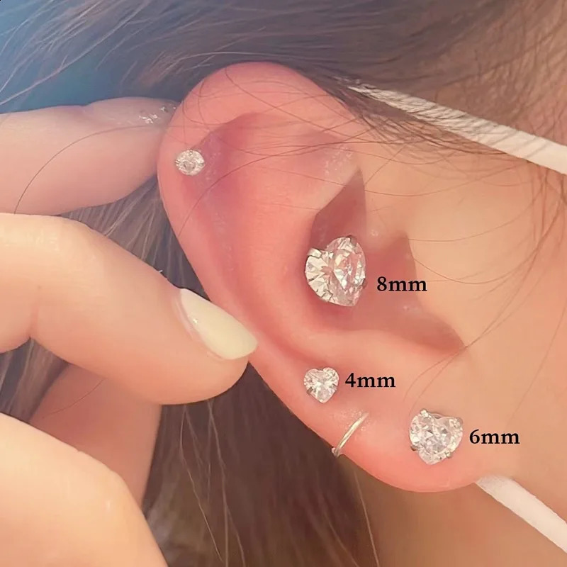 Heart shaped ear bone Nai 0.3 carats -2 carats short rod 4-8mm steel flat bottom earrings Japanese Korean style 241205