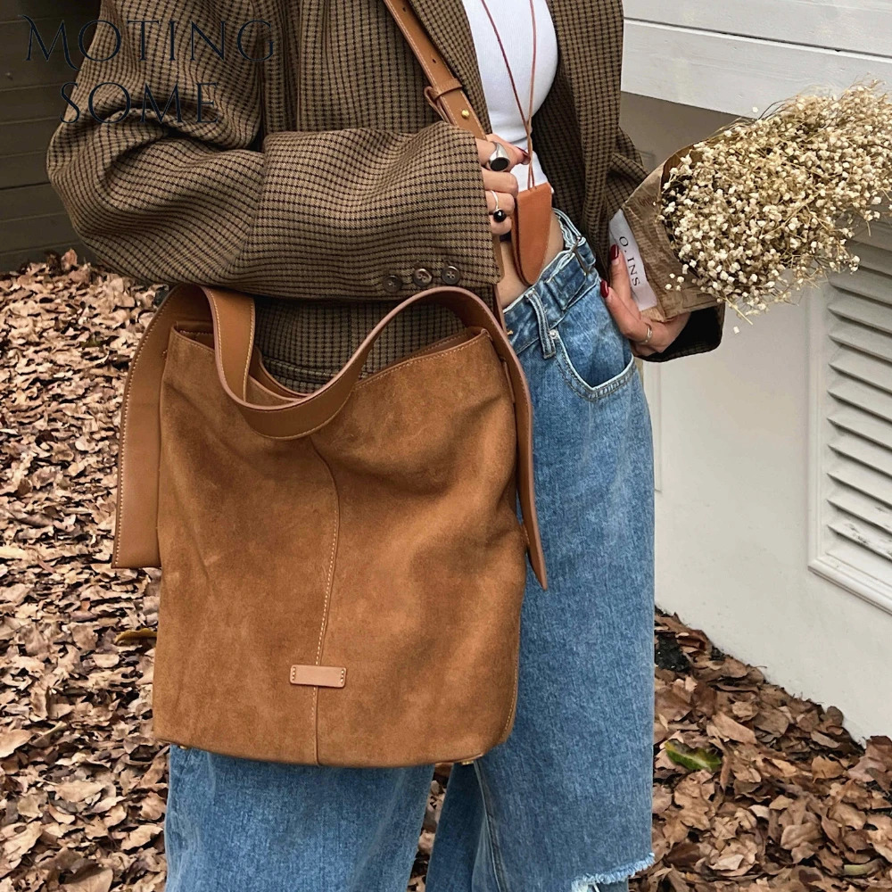 Motingsome natural suede leather Women Bag Winter Bags Frosted Skin Handbag and Purses Retro Lady coffee Tote 241206