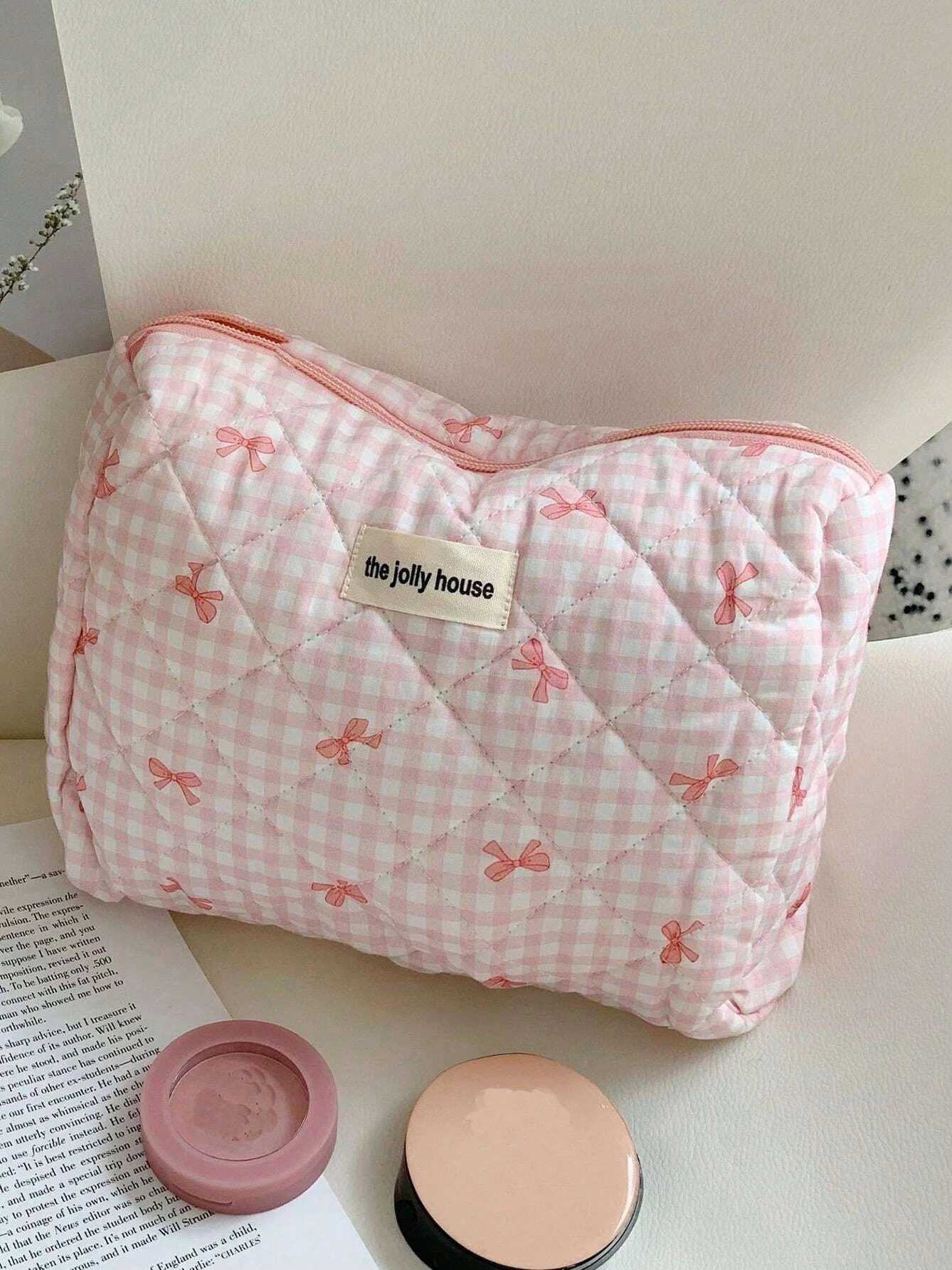 1set Cute Bowknot Cosmetic Bag Organizer Multifunctial Wallet Pouch Portable Brush Storage Cluh Travel Makeup Skincare BagXJ241206