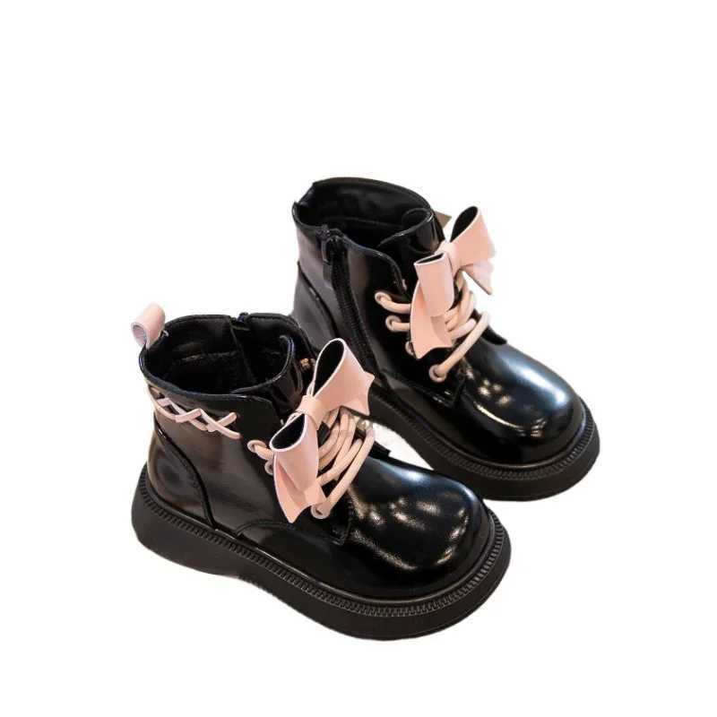 2024 Winter New Children Short Boots for Girls Fashion Sweet Bowtie Soft Bottom Anti-slippery Versatile Casual Side Zipper ShoesXJ241206