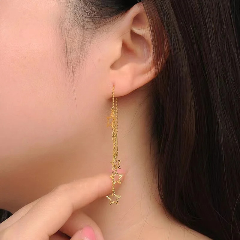 Real 18k tassel womens pendant earrings exquisite jewelry Au750 gold rose gold pendant earrings birthday gift 241205