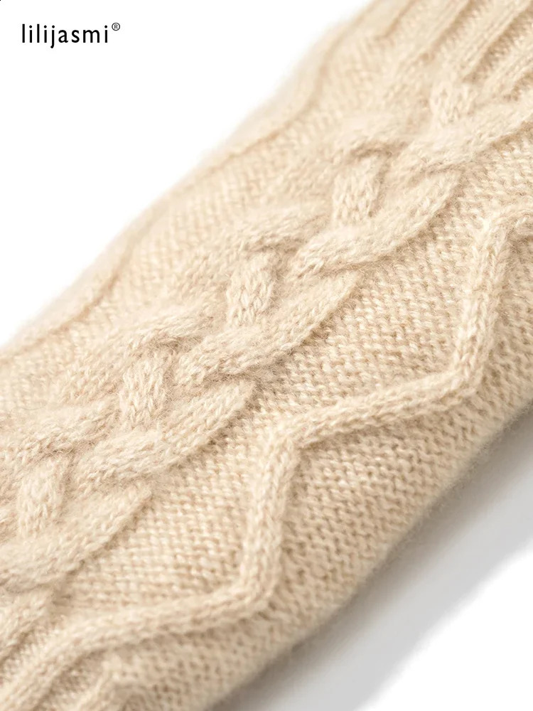 100% genuine cashmere autumn thick cable gloves no finger warmth wrist length thumb hole gloves classic womens elegant 241206
