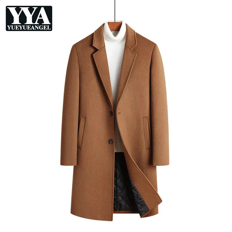 Autumn Winter Mens Wool Blended Coat Office Casual Slim Trench Coat Pockets Business Single Breasted Coat 5XL 241204
