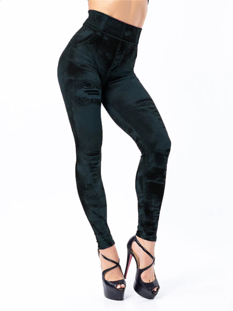 2024 Sexy Astic Jeans Legging Stretch High Waist Pants Fitness Slim Push Up Leggings For Women Summer Breeches 241203