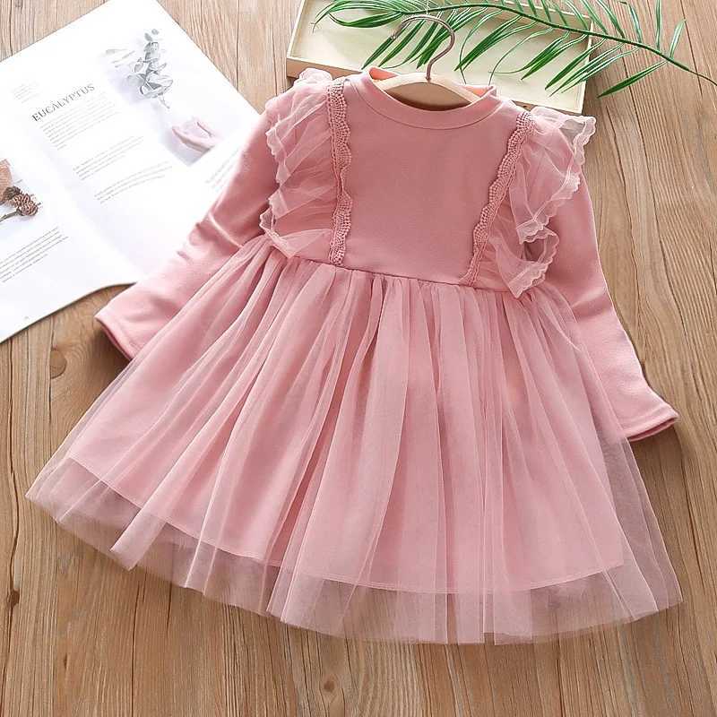 Girl Dress Autumn Tulle Long Sleeve Ruffles Children Par Dresses Lovely Mesh Babies One PieceXJ241206