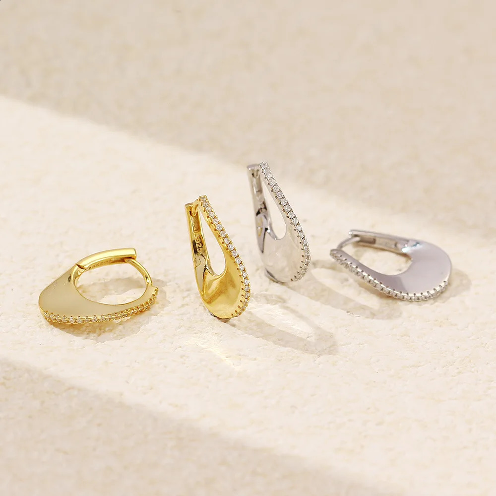 CCFJOYAS Light High Quality Punk Rock 925 Pure Silver Row Zircon U-shaped Ring Earrings 241205