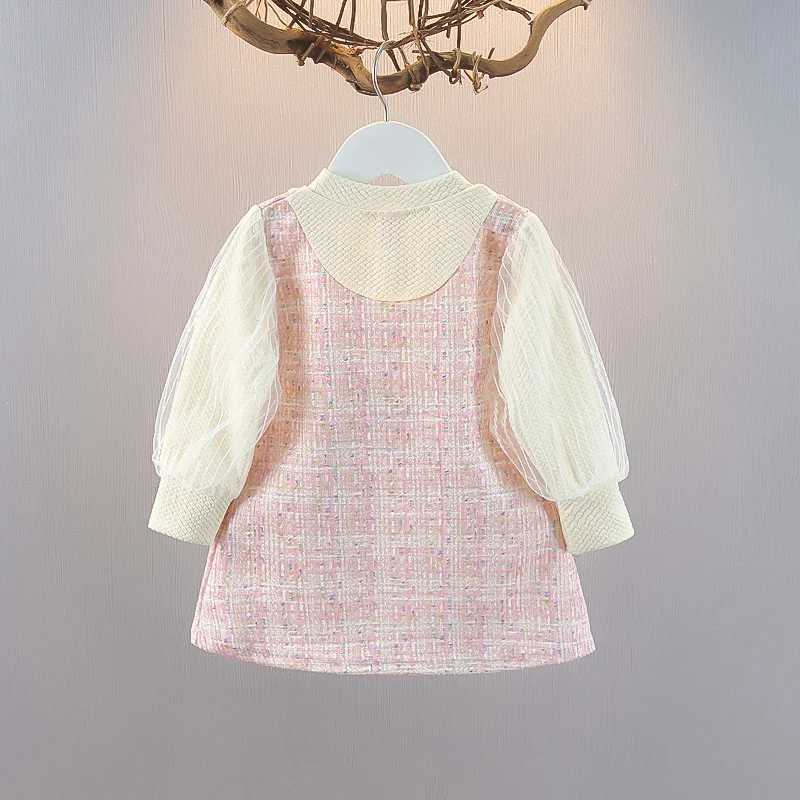 1-5Y New Spring Autumn Dresses For Baby Girls Cute Bow Mesh Plaid Long Sleeve Princess DressXJ241206