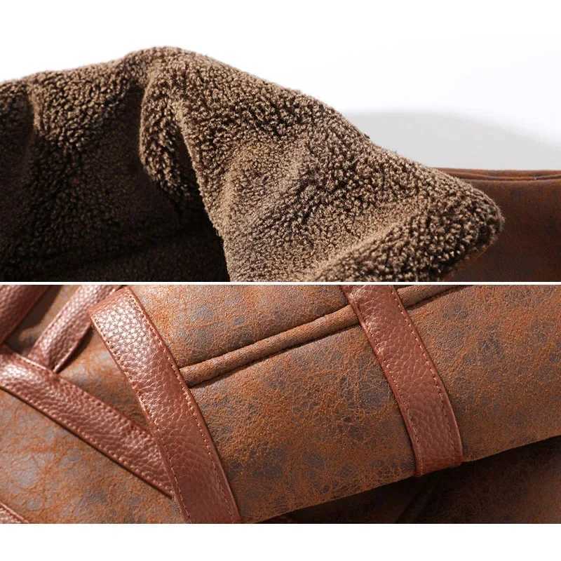 Men Suede Leather Jacket Winter Warm Outwear Faux Lamb Wool Fur Motorcycle Bike Stand Collar Coat Vintage Plus SizeXJ241206