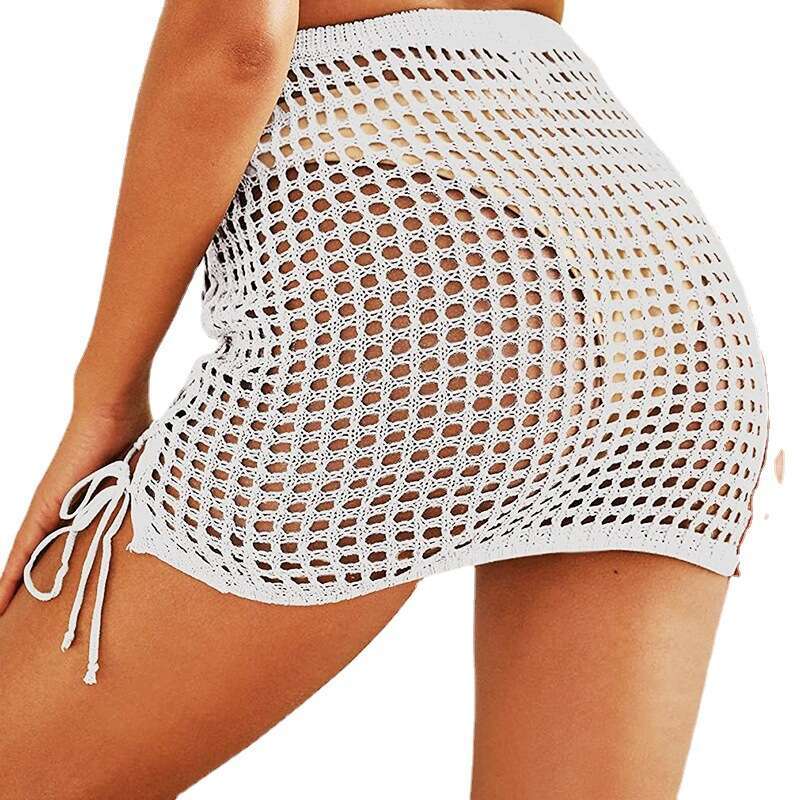 European American Spring/Summer Knitted Hollow Half Sexy Drawstring Bikini External Beach Skirt 2024 New Style Stylish and Elegant Clothing