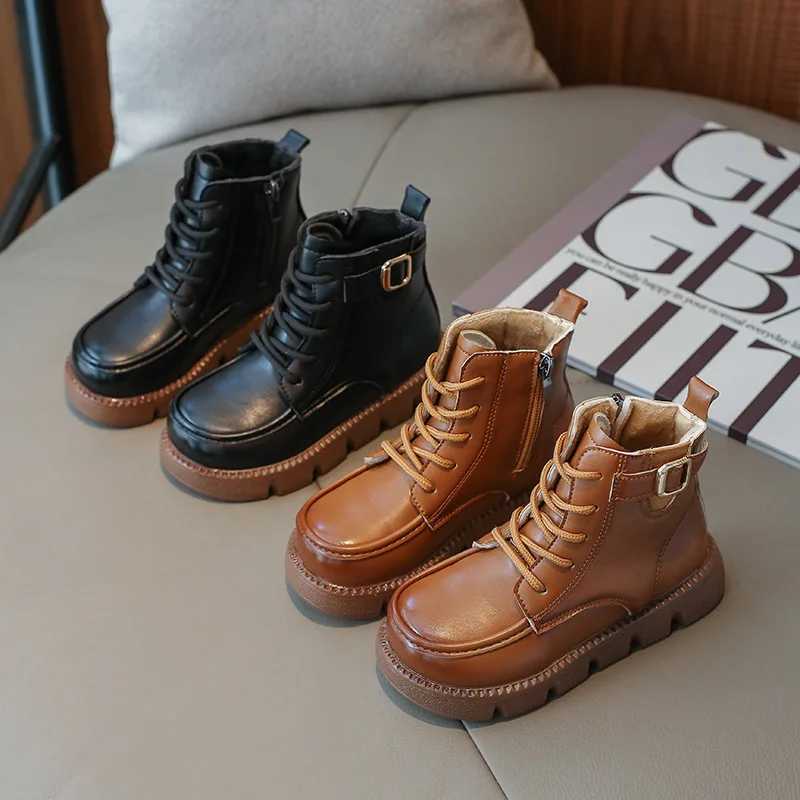 Children Shoe Retro Girls Short Boots Ankle Boot Boys Leather Boots Children Boots Winter Shoe for Girl Kid Shoe for Girl BotasXJ241206