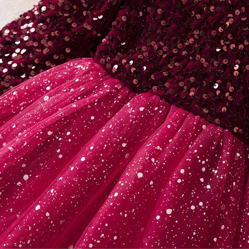 Girls Sequins Dress Spring Autumn Princess Gown Children Wedding Birthday Par Tulle Vestidos New Kids Fashion Clothing 3-8YXJ241206