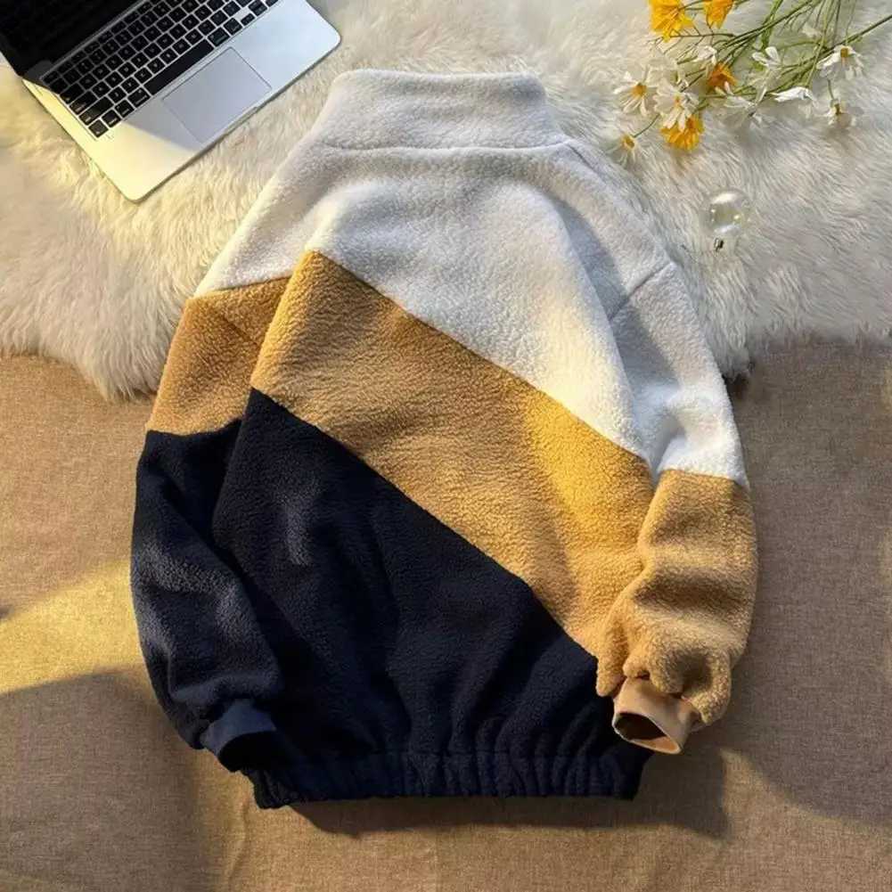 Outerwear Chic Thicken Men Spring Coat Fleece Winter Coat Color Matching Men GarmentXJ241206