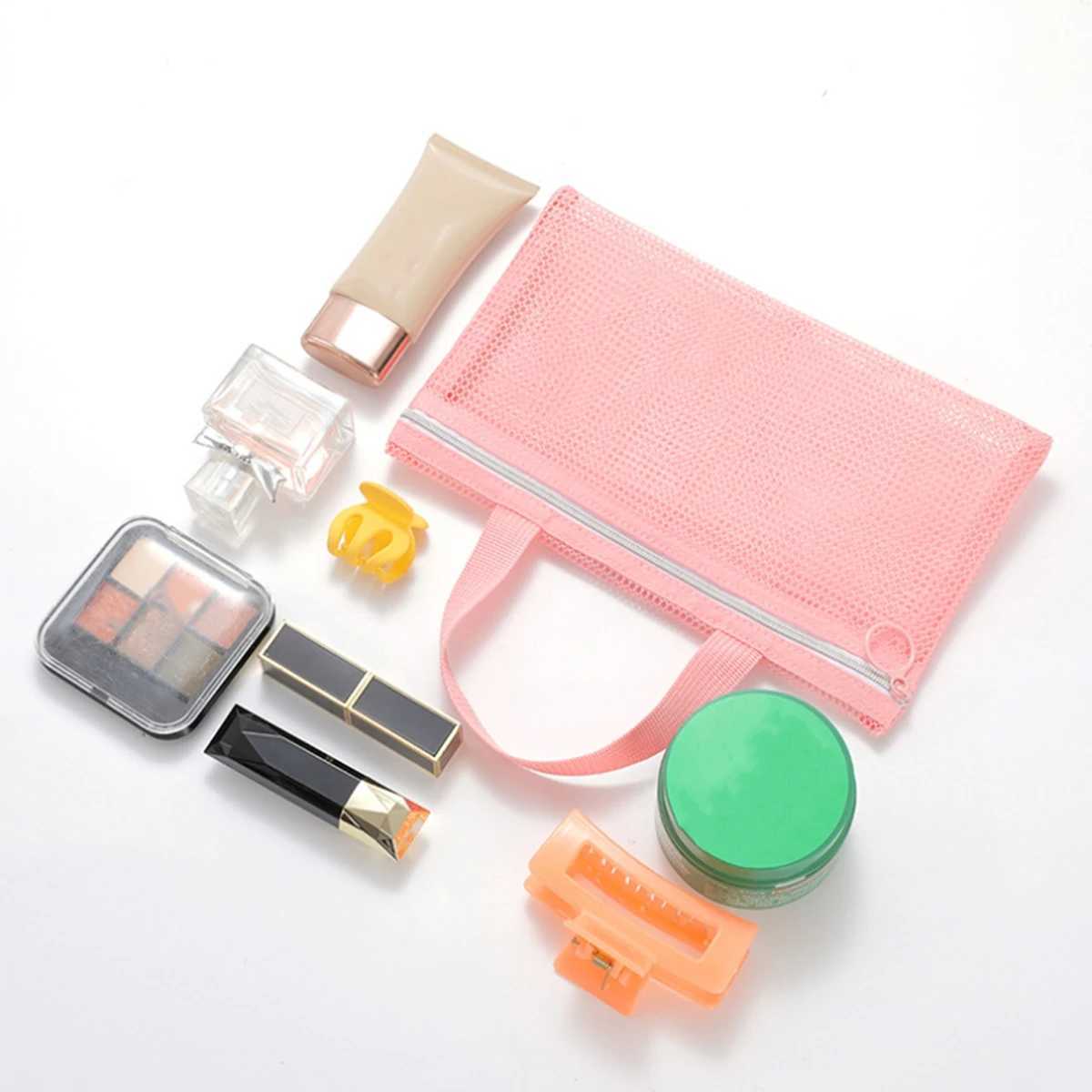 Pink mesh multi-pocket mini makeup bag Swimming bag Portable travel storage bag Portable bath bag Beach bag e packXJ241206