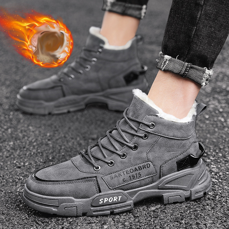2025 boots for men mens keep warm fluff work mid cotton shoes black white brown grey outdoor casual trainers sneakers 39-44