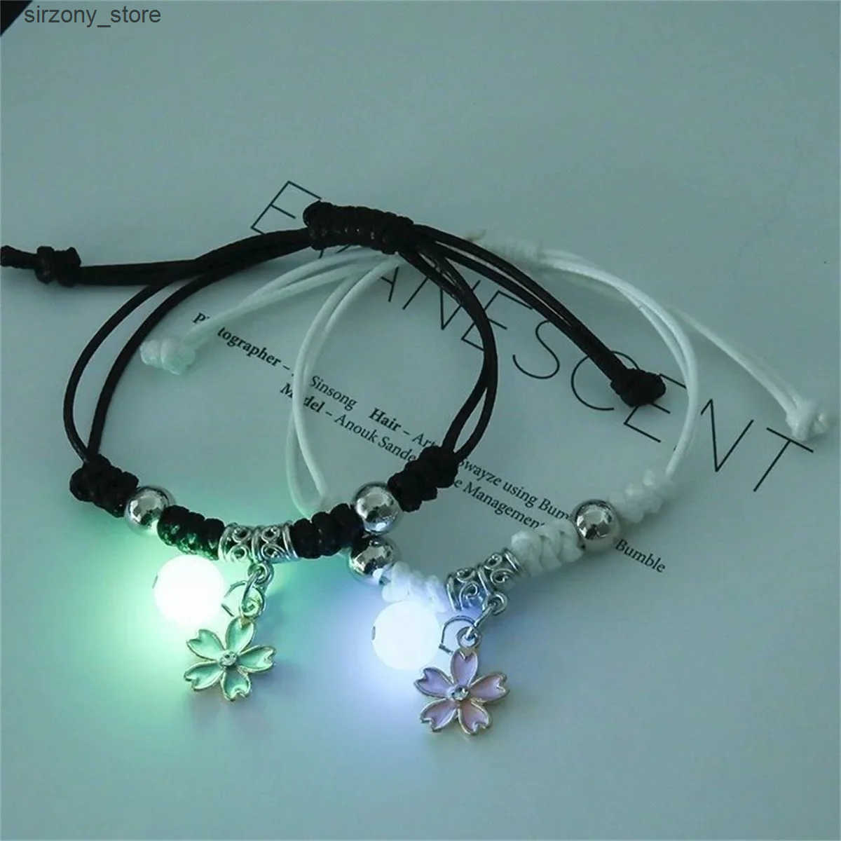 Beaded Fashion Luminous Beads Star Couple Bracelet For Women Men Charm Cat Flower Heart Key Lock Cross Matching Friend Bracelet Jewelry J241206