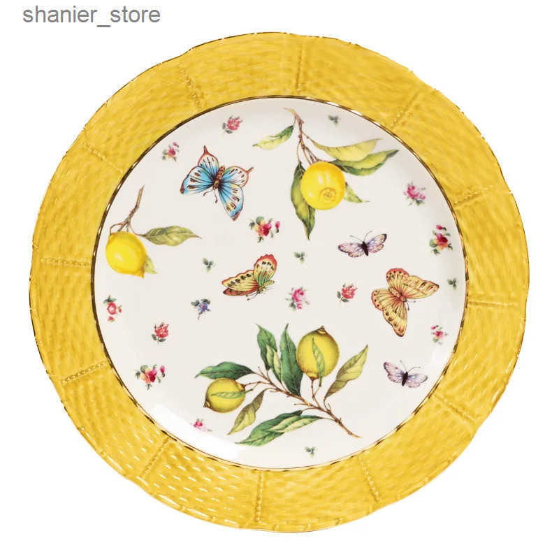 Dishes Plates European lemon pattern ceramic dinner plate steak bowl fruit candy Dim sum western dinner plate L240910