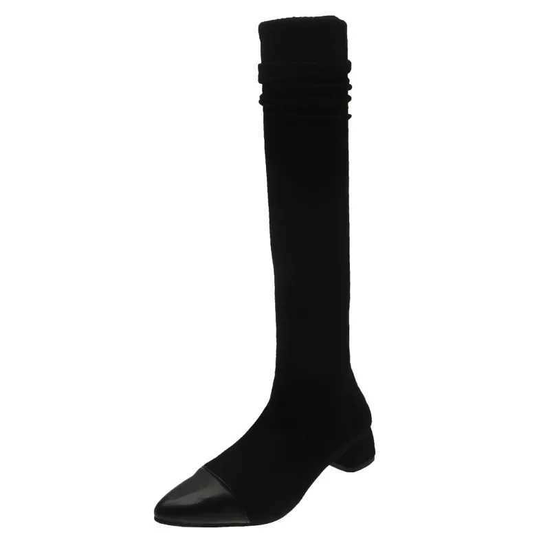 High Quality Fi Thick High Boots Elastic Fabric Socks Boots Warm Point Toe High H Shoes Autumn Winter Sexy Over the Knee Boots T241206