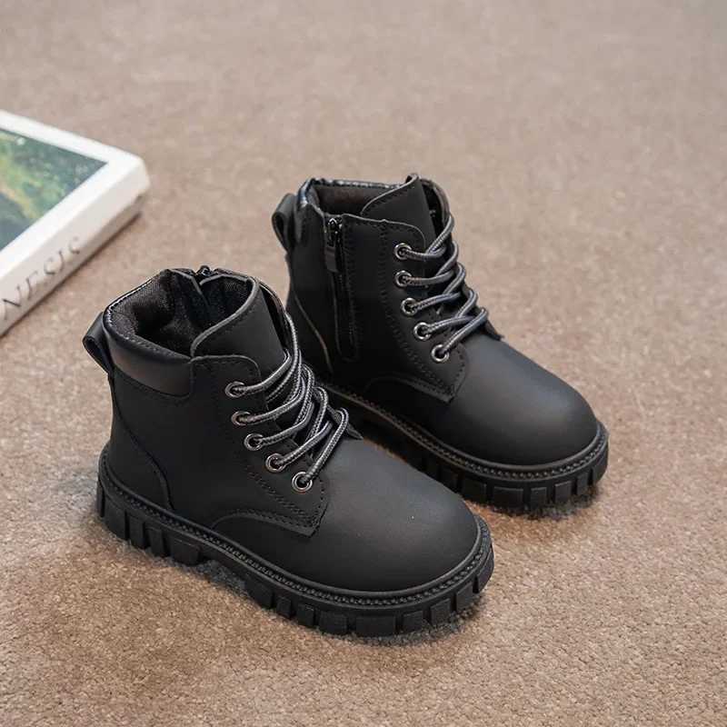 Children Leather Boots Girls Fashion Autumn Casual Ankle Boots Waterproof Non-slip Kids Boys Winter Outdoor Short Riding BootsXJ241206