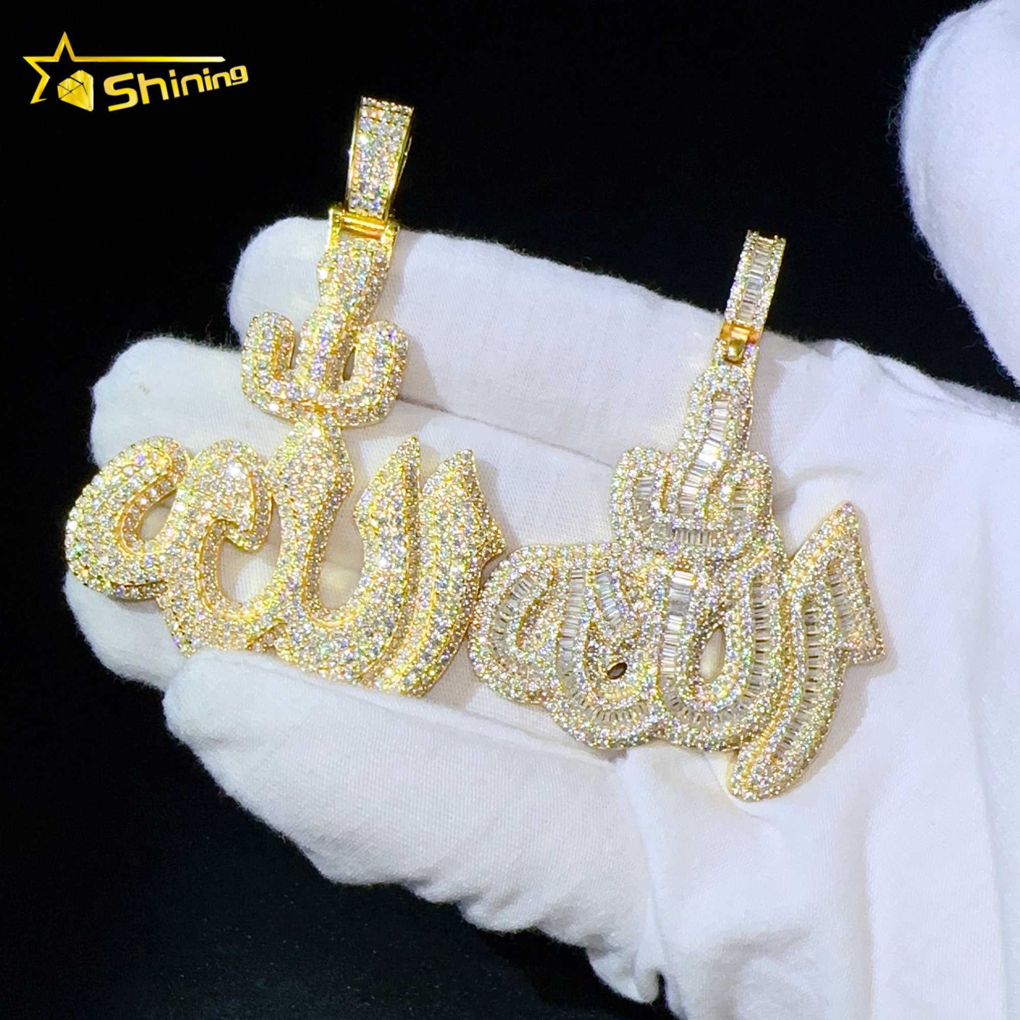 Iced out baguette diamonds pendant s925 silver d color moissanite hip hop pendants for men and women