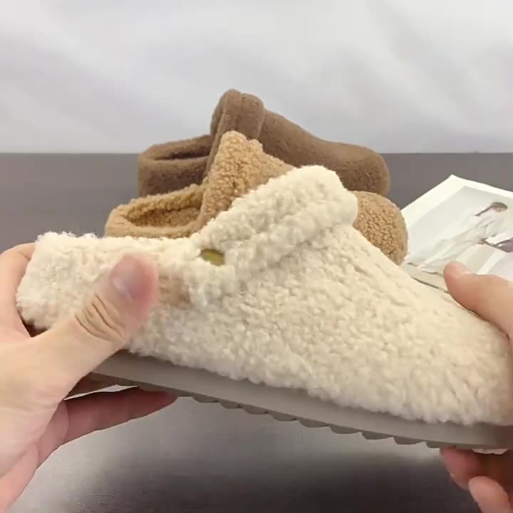 Free Shipping Warm Thicken Wool Birkn Slippers Women Winter Fur Flat Mules Shoes Woman Brand Designer Thick Bottom Outdoor Slides