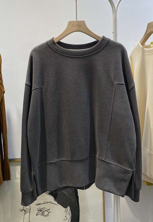 Women's Spring Autumn Thin Sweatshirt New Korean Ins Trendy Stylish Versatile Loose Fit Lazy Side Slit Jacket Top