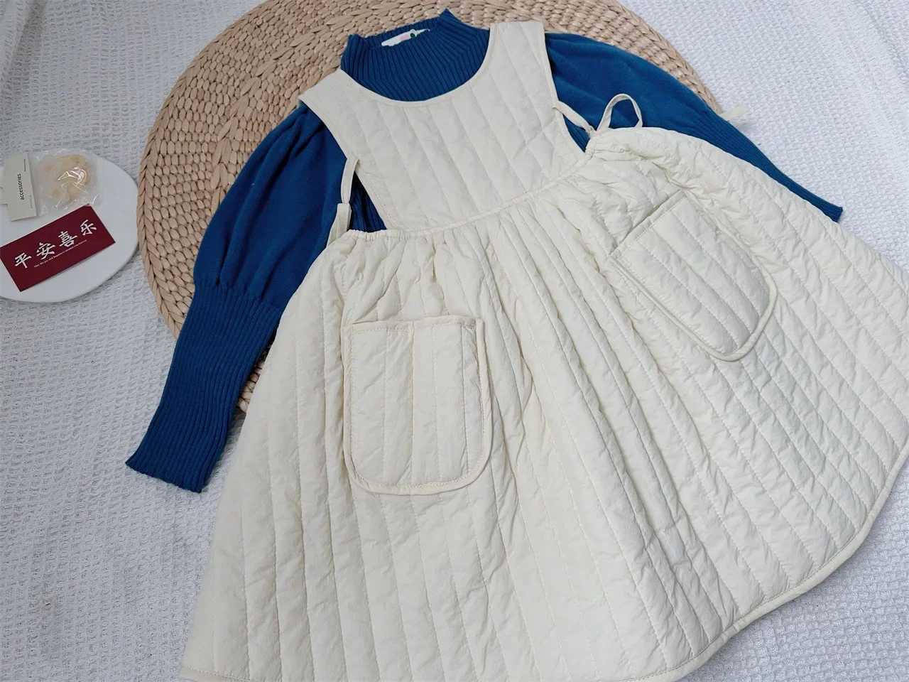 4782 Buy 2pcs Wholesale Korean Girls Sleeveless Quilted Lace-up Dress in Autumn and Winter 2024 Girls Vest SkirtXJ241206