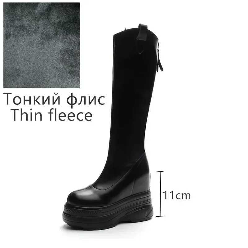 High Quality Womens genuine leather boots new 11cm heel high platform inner high boots T241206