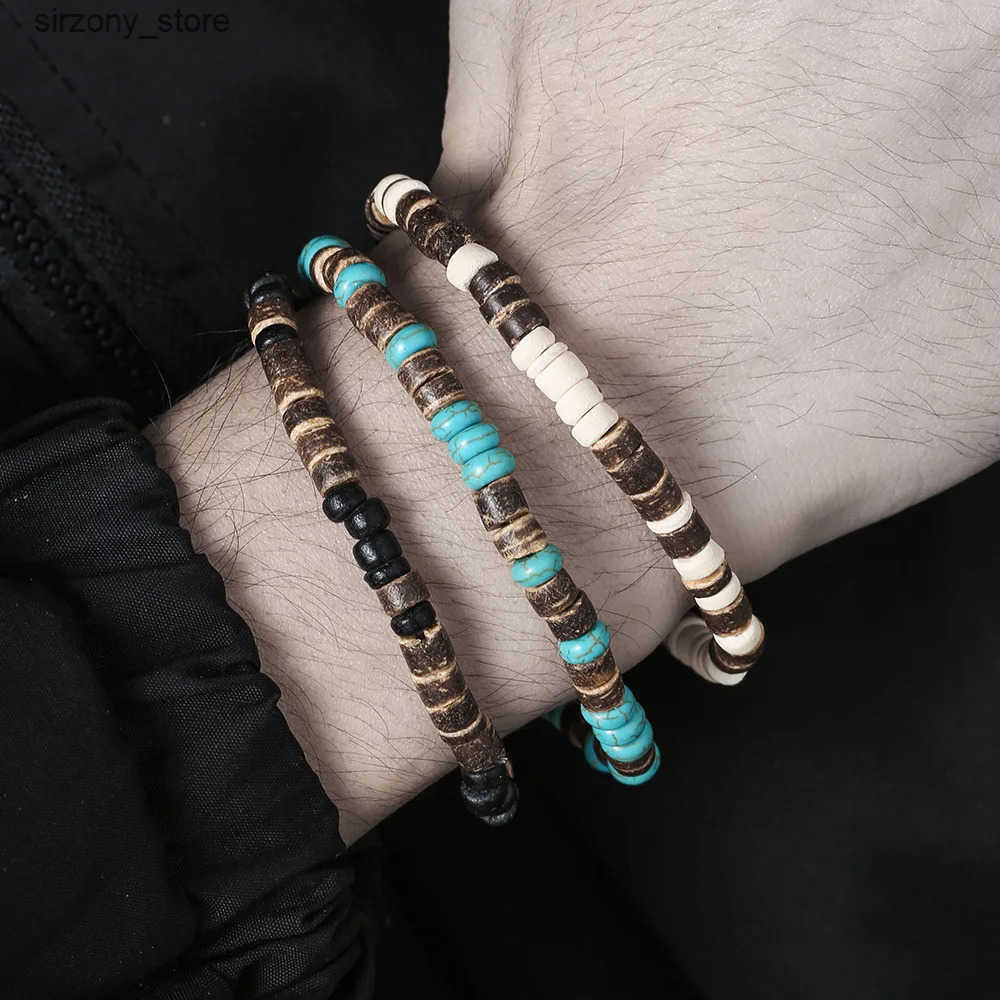 Beaded Coconut Wood Beaded Bracelet Eiastic Turquoise Stone Bead Bracelets for Men and Women Handmade Stacking Wooden Stretch Bracelets J241206