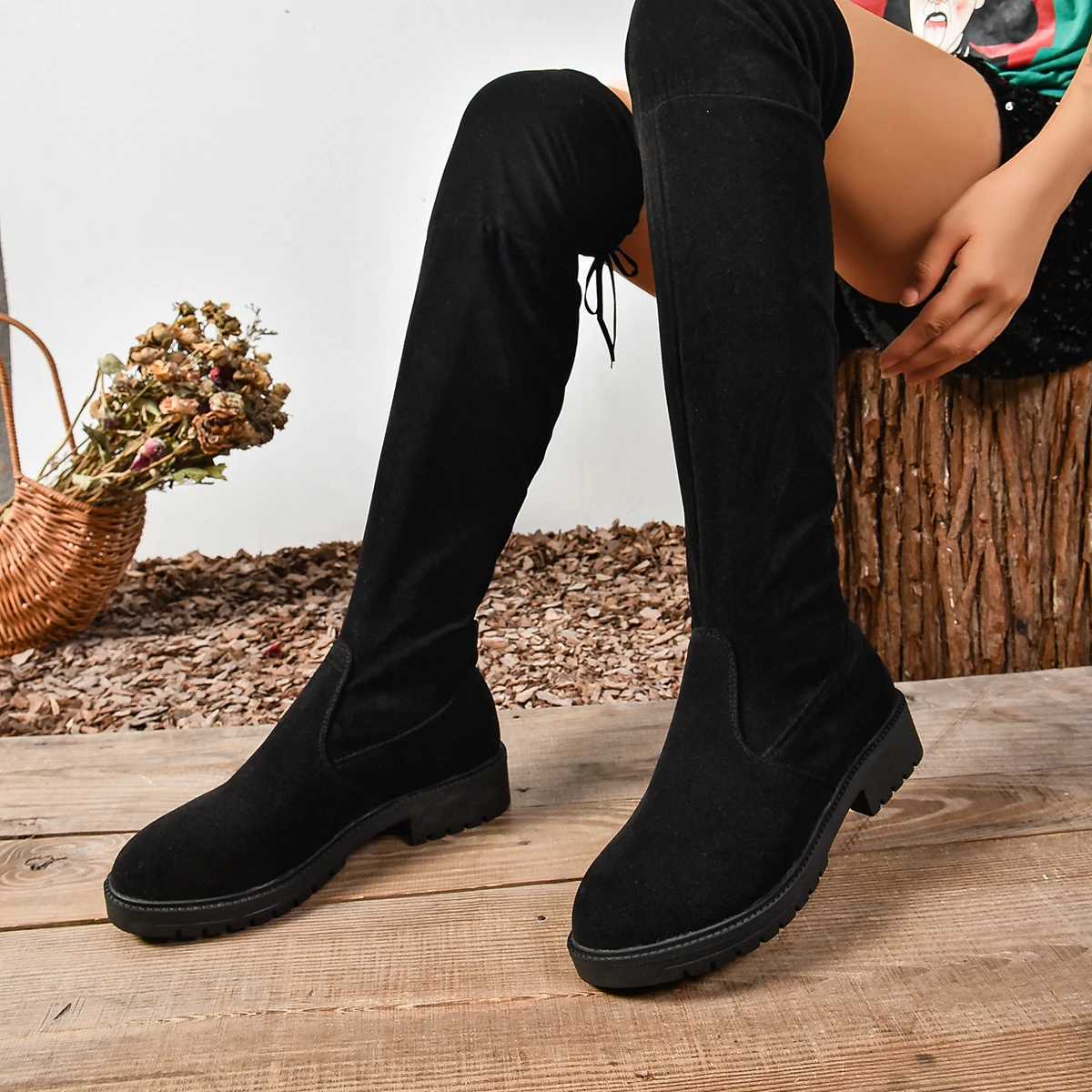 High Quality Warm boots winter black over the knee boots new Cfort lace up thick H shoes Fi warm round toe Lg boots T241206