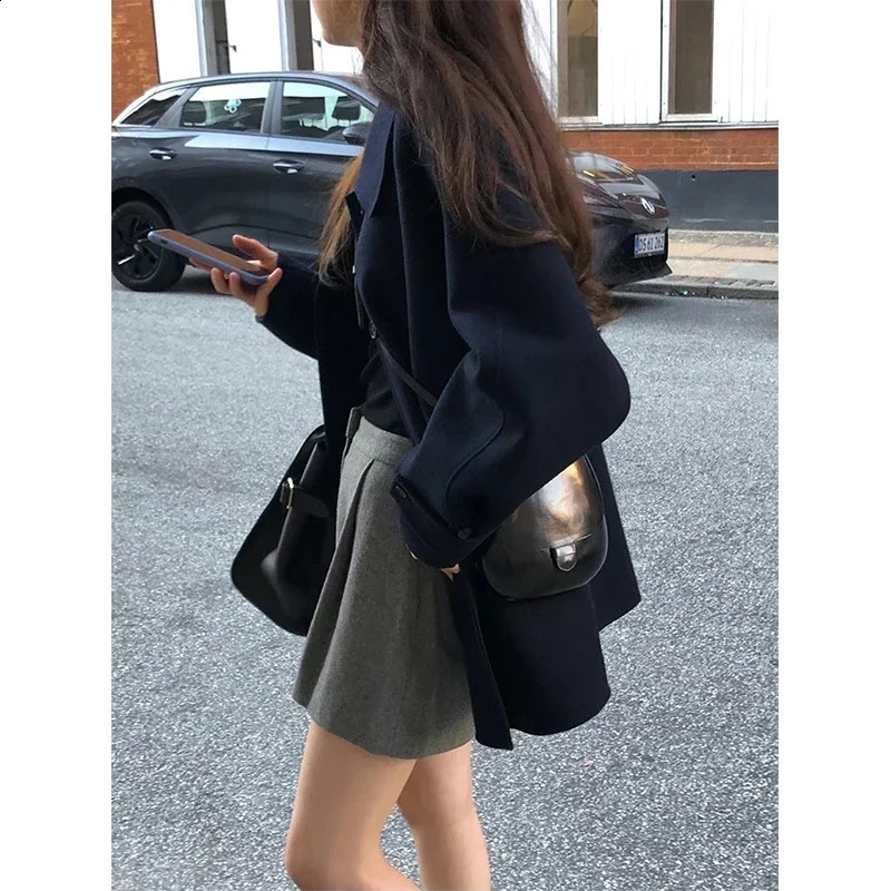 MEXZT Wool Blends Coat Vintage Woolen Jackets Streetwear Korean Commute Outerwear Winter Ladies Elegant Chic Overcoat 241205