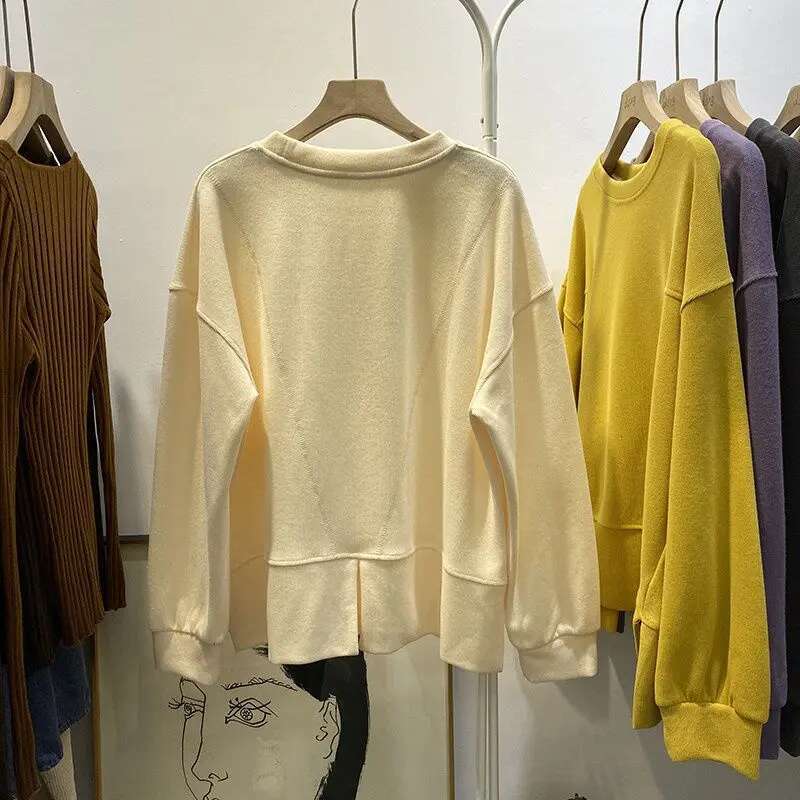 Women's Spring Autumn Thin Sweatshirt New Korean Ins Trendy Stylish Versatile Loose Fit Lazy Side Slit Jacket Top