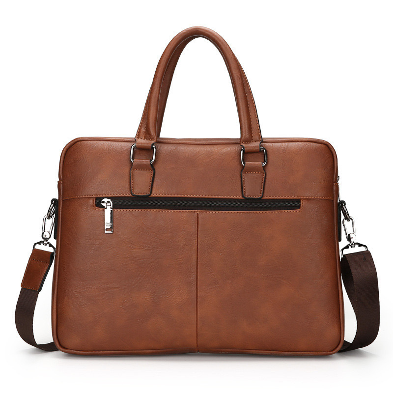 Hand Patina Vintage Briefcase Genuine Cow Leather Shoulder Bag Double Zipper Laptop Bags Business Case Travel For Men