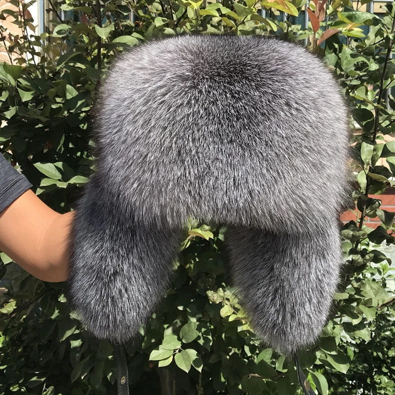 2024 Hat 100% Raccoon Dog Full Fur Fox Fur Hat Mens Fur Ear Protection Winter Thickened Warm Russian Hat Mens Trend 241206