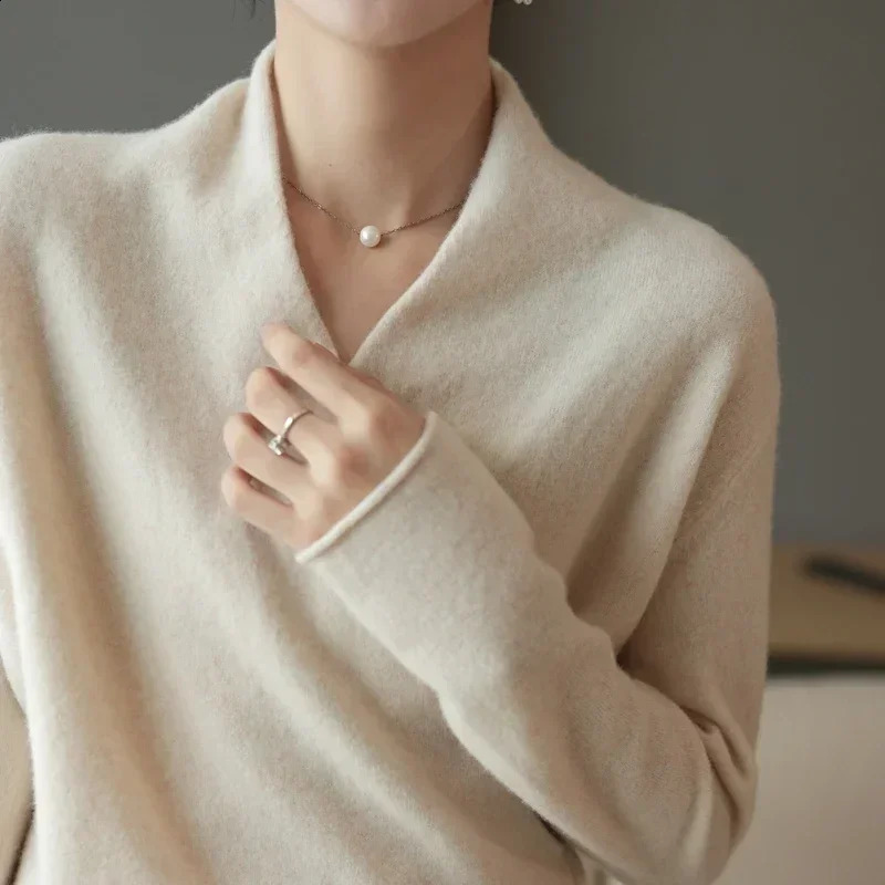 Wool Sweater Knitted Pullover Women Autumn Winter Clothes Cashmere Tricots Casual Versatile Loose VNeck Warm Fashion Knit Tops 241203