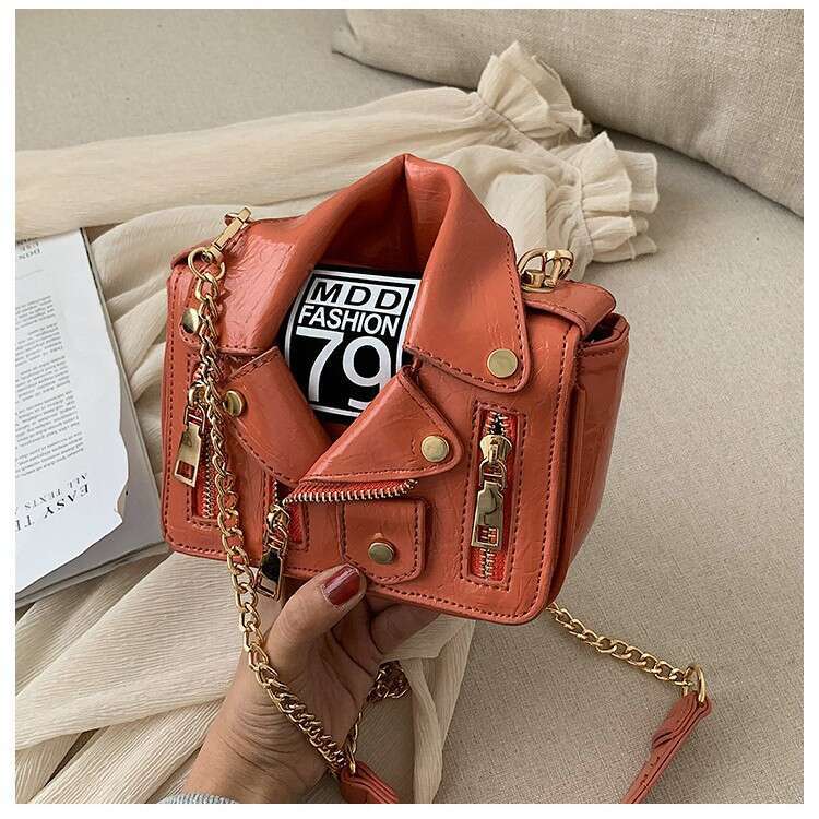 2025 New Women's Chain Rivet Diagonal Shoulder Jacket Fashion Trendy Clothes Small Bag