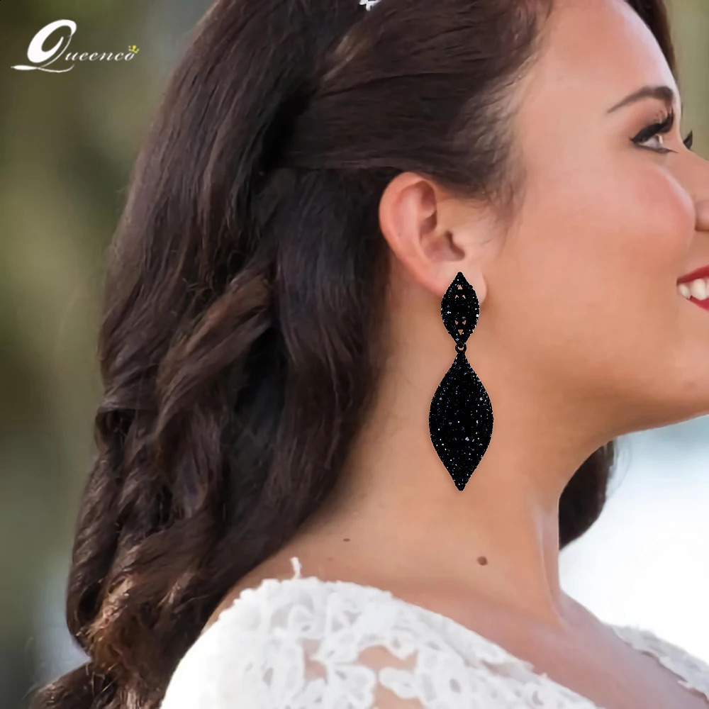 Crystal Black Big Earring Pendant Alloy Long Drop Bridal Korean Fashion Long Earings Goth Accessories Drop Leaf Earring 241205