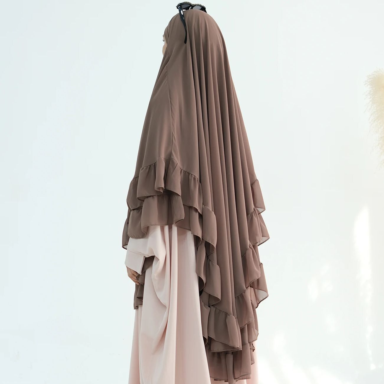 Chiffon Khimar Hijab For Muslim Women (No Niqab), Sweet Ruffles, Extra-Long, Double Layers, Islamic Headcover, Party, Ramadan