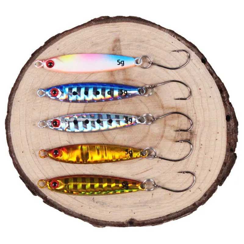 HOOFISH 1PCS Mini Metal Jig Spoon Fishing Lure 5g/40mm Fish Small Fish With Sing Hook Sea Bass Fishing LureXJ241128