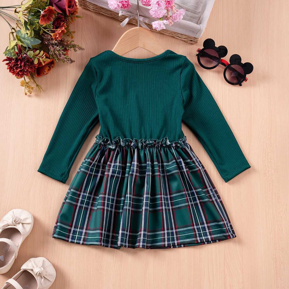 Infant Toddler Dress Fashion Plaid Childrens Clothing College Sle Girls Fake Two Piece Back Dress Christmas Holiday CostumeXJ241206