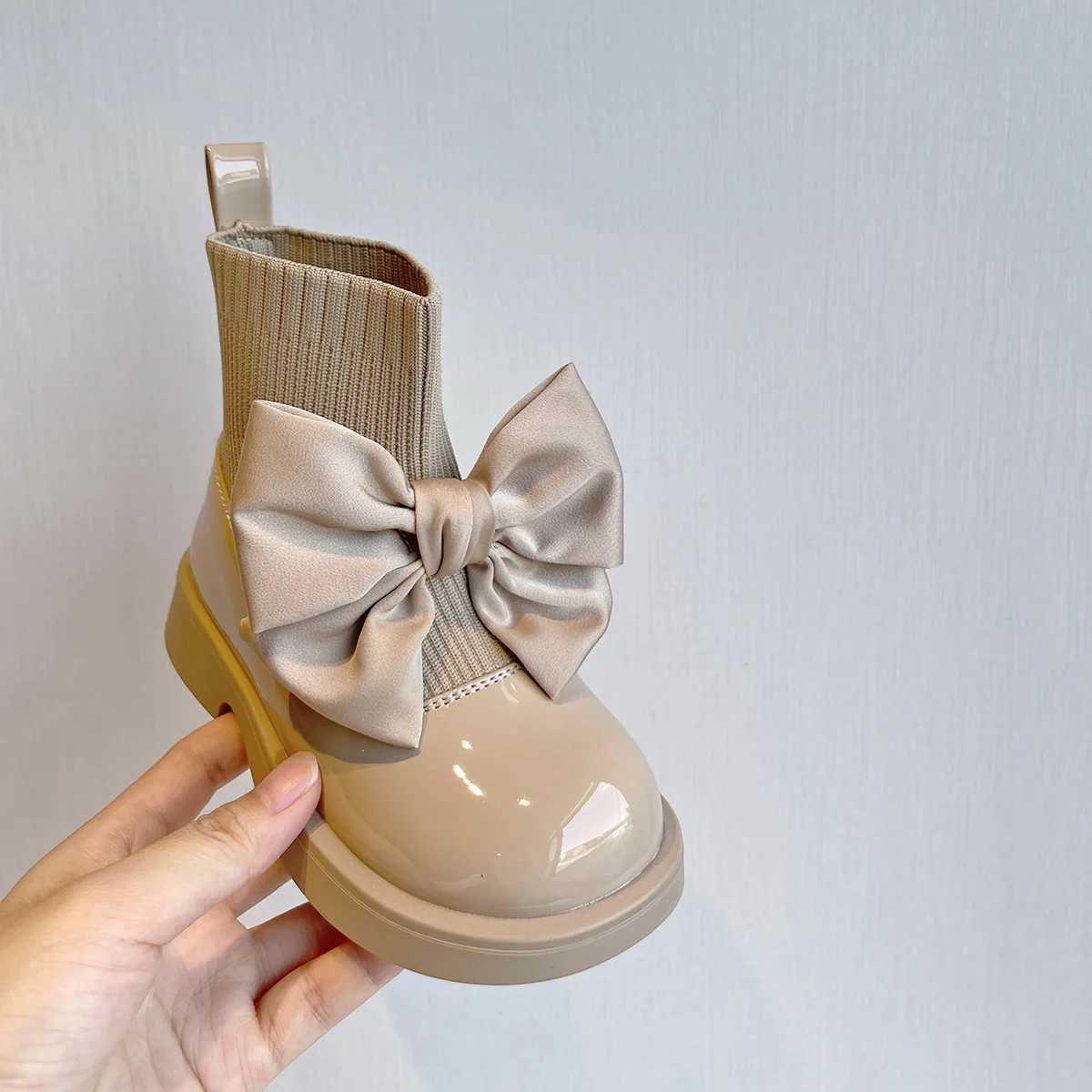 Child Fashion Boots Autumn winter Warm New Girls Bowknot Princess Breathable Children Sock Shoes Korean Kidsl SshoesXJ241206