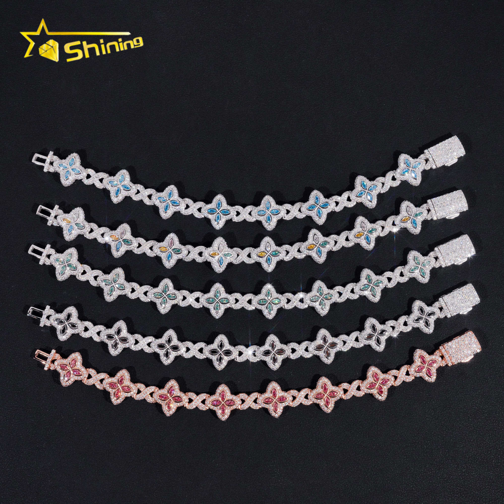 New Design Iced Out Colors Moissanite Cuban Link Chain Sterling Silver 925 Moissanite 15mm Bracelets Hip Hop Mens Jewelry
