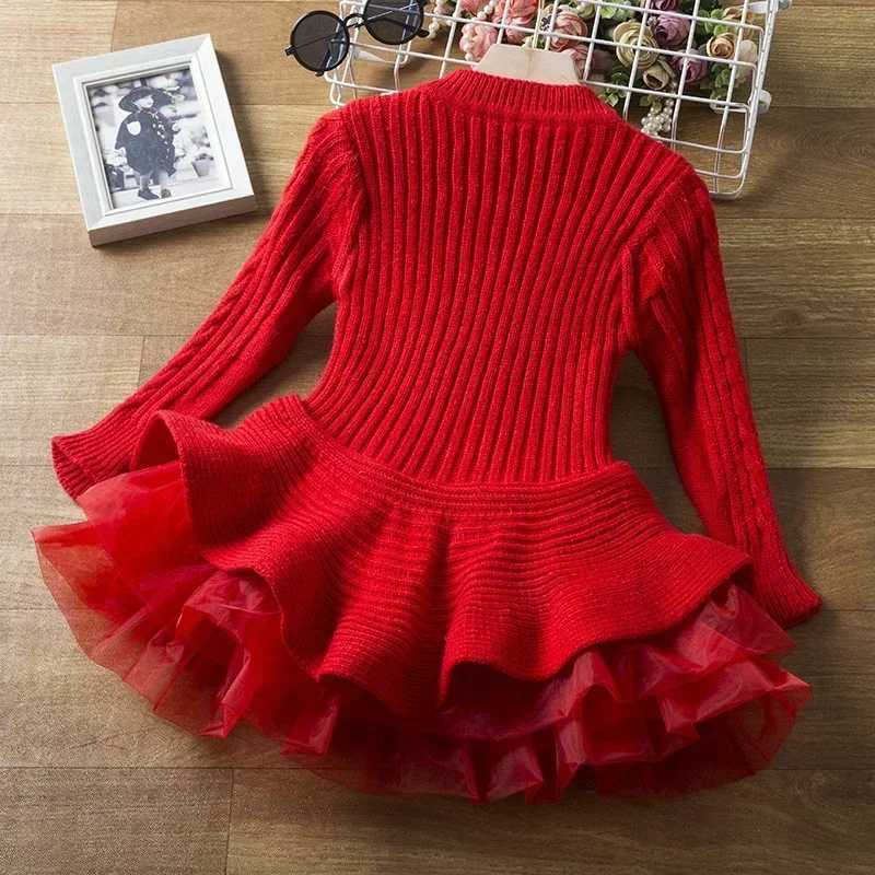 Girls Red Christmas Long Sleeve Knitting Dresses Witnter Sweate Warm Birthday Par Princess Dress Kids Festival Causal VestidosXJ241206