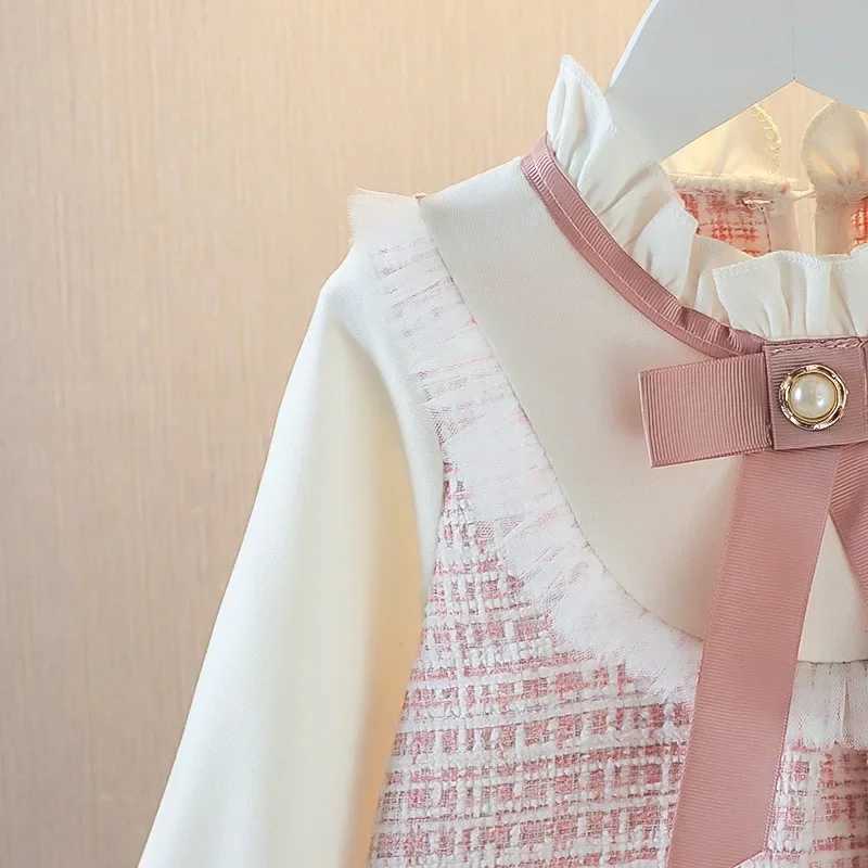 Baby Girl Autumn New Dress Bow Doll Collar Long Sleeved Princess Skirt Plaid Girls ClothingXJ241206