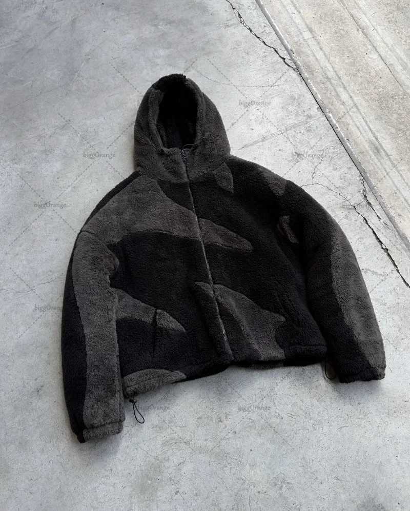 2024 Retro High Street Clothing Fashion Spliced Oversized Jacket Men Y2K European and American Casual Hooded Zipper Coat WomenXJ241206